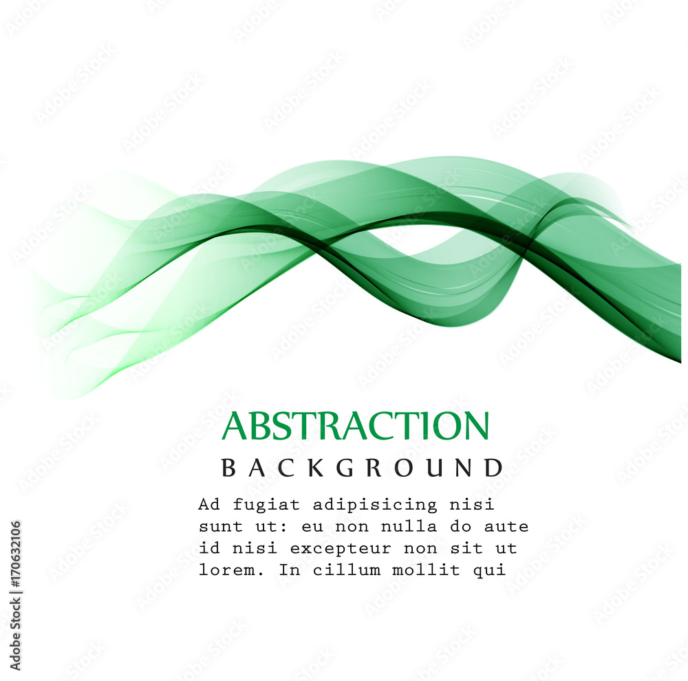 Abstract green wavy lines. Colorful vector background. Green smoke wave