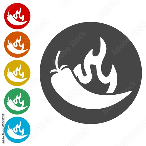Chili, pepper icons set - Illustration 