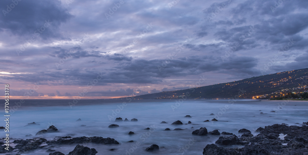 Coast of La Reunion Island after Sunset, France