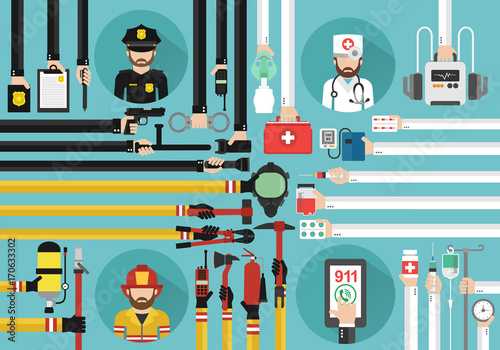 Emergency call 911 concept design flat.Vector illustration
