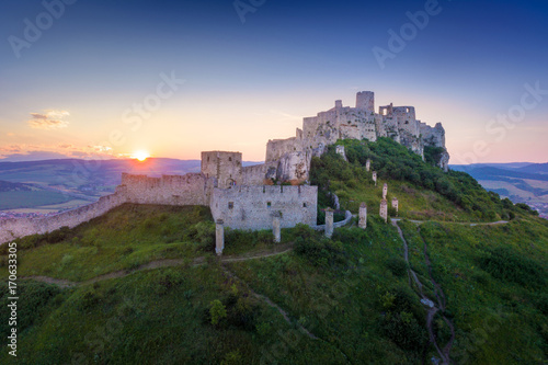 Ruin of Spissky Castle in Slovakia at sunset