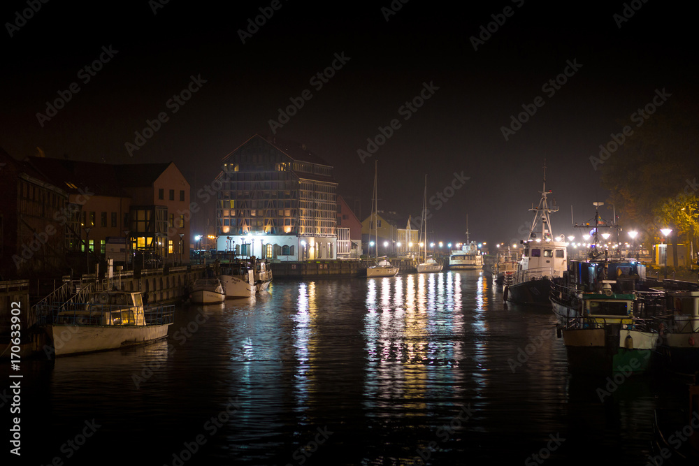 Klaipeda (Lithuania) at night. Old Town and Dane river.