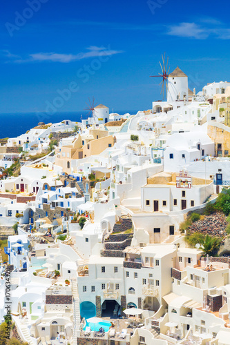 View of Oia the most beautiful village of Santorini island in Greece.