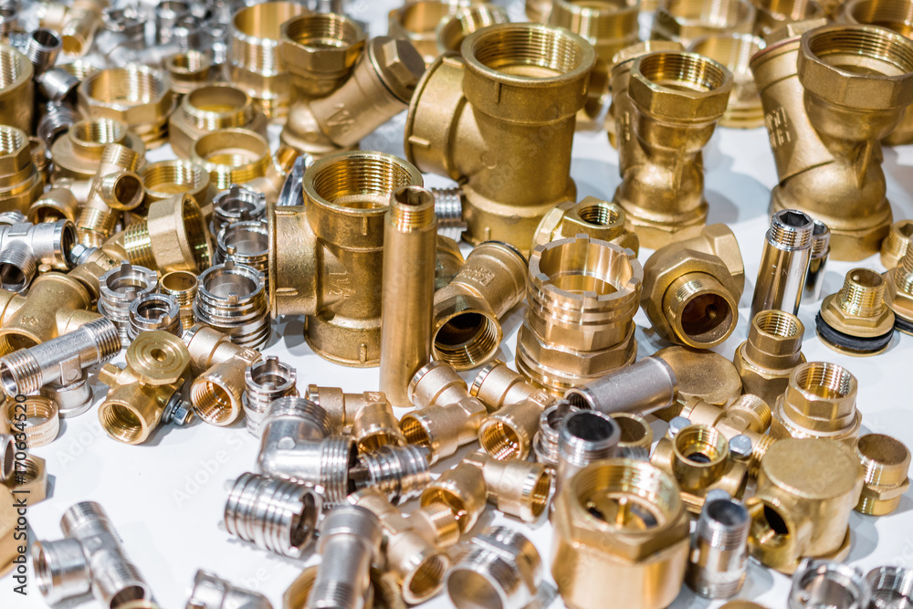 Scattering of various brass sanitary products. Scattering of various brass sanitary products.
