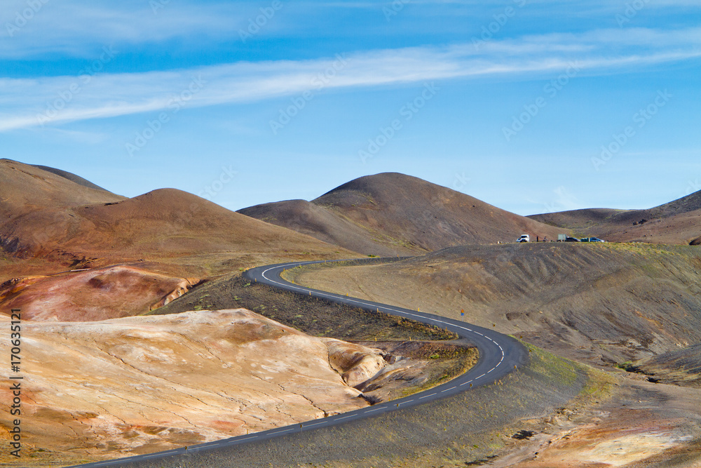 Road zigzag in the volcanic mountains of Iceland