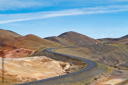 Road zigzag in the volcanic mountains of Iceland