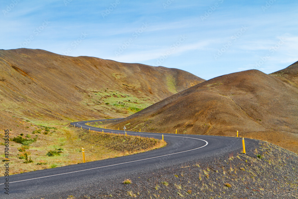 Road zigzag in the volcanic mountains of Iceland Road zigzag in the volcanic mountains of Iceland