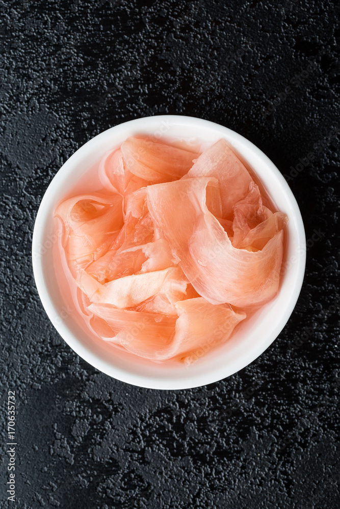Pickled sushi ginger slices. Pickled sushi ginger slices.