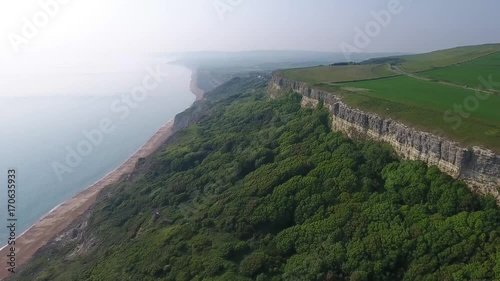England Isle of Wight Aerial Cliff View Blackgang Niton Undercliff Cliff Grass with Forest on South Coastrest, on, South, Coast,