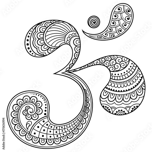 Om or Aum Indian sacred sound. The symbol of the divine triad of Brahma, Vishnu and Shiva. The sign of the ancient mantra.