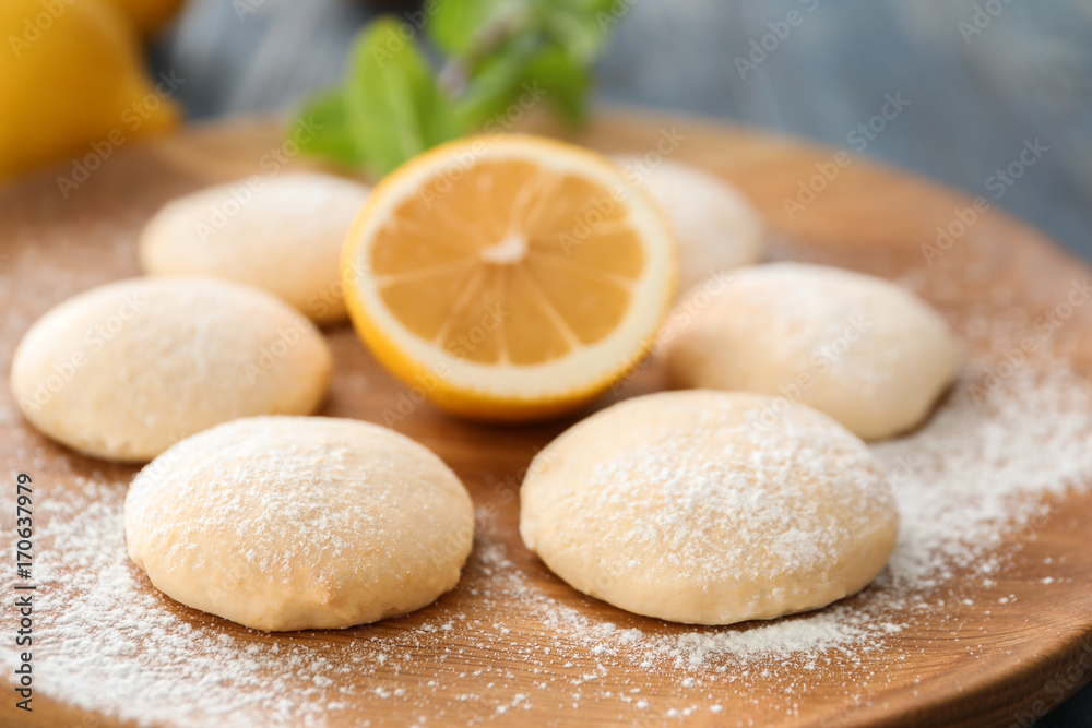 Homemade cookies with lemon flavor on wooden board Homemade cookies with lemon flavor on wooden board