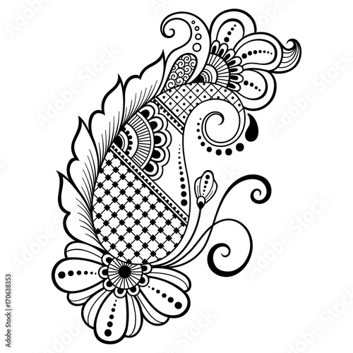 Henna tattoo flower template. Mehndi style. Set of ornamental patterns in the oriental style.
