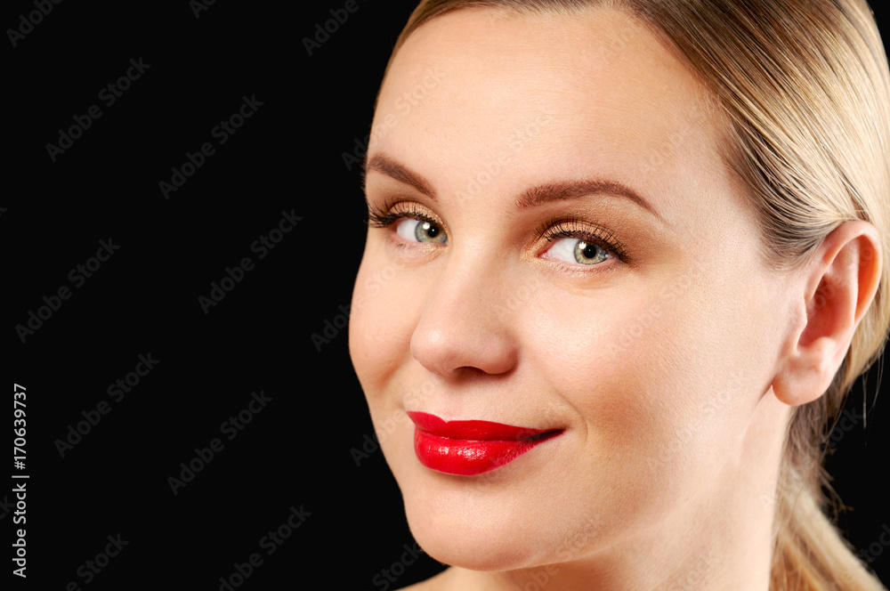 Young woman with straight hair on dark background Young woman with straight hair on dark background