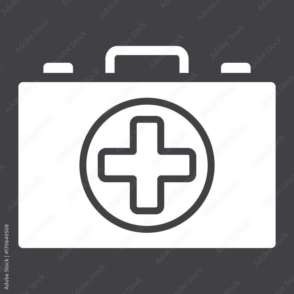 First aid kit box glyph icon, medicine and healthcare, medical case sign vector graphics, a solid pattern on a black background, eps 10. First aid kit box glyph icon, medicine and healthcare, medical case sign vector graphics, a solid pattern on a black background, eps 10.