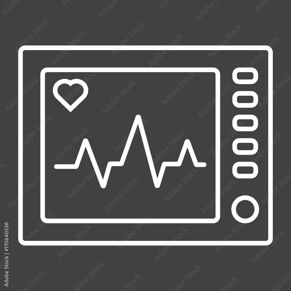 Ecg Machine line icon, medicine and healthcare, heartbeat sign vector graphics, a linear pattern on a black background, eps 10. Ecg Machine line icon, medicine and healthcare, heartbeat sign vector graphics, a linear pattern on a black background, eps 10.