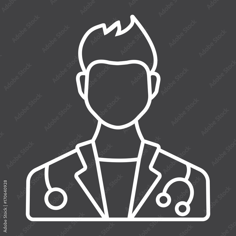 Doctor line icon, medicine and healthcare, person sign vector graphics, a linear pattern on a black background, eps 10. Doctor line icon, medicine and healthcare, person sign vector graphics, a linear pattern on a black background, eps 10.
