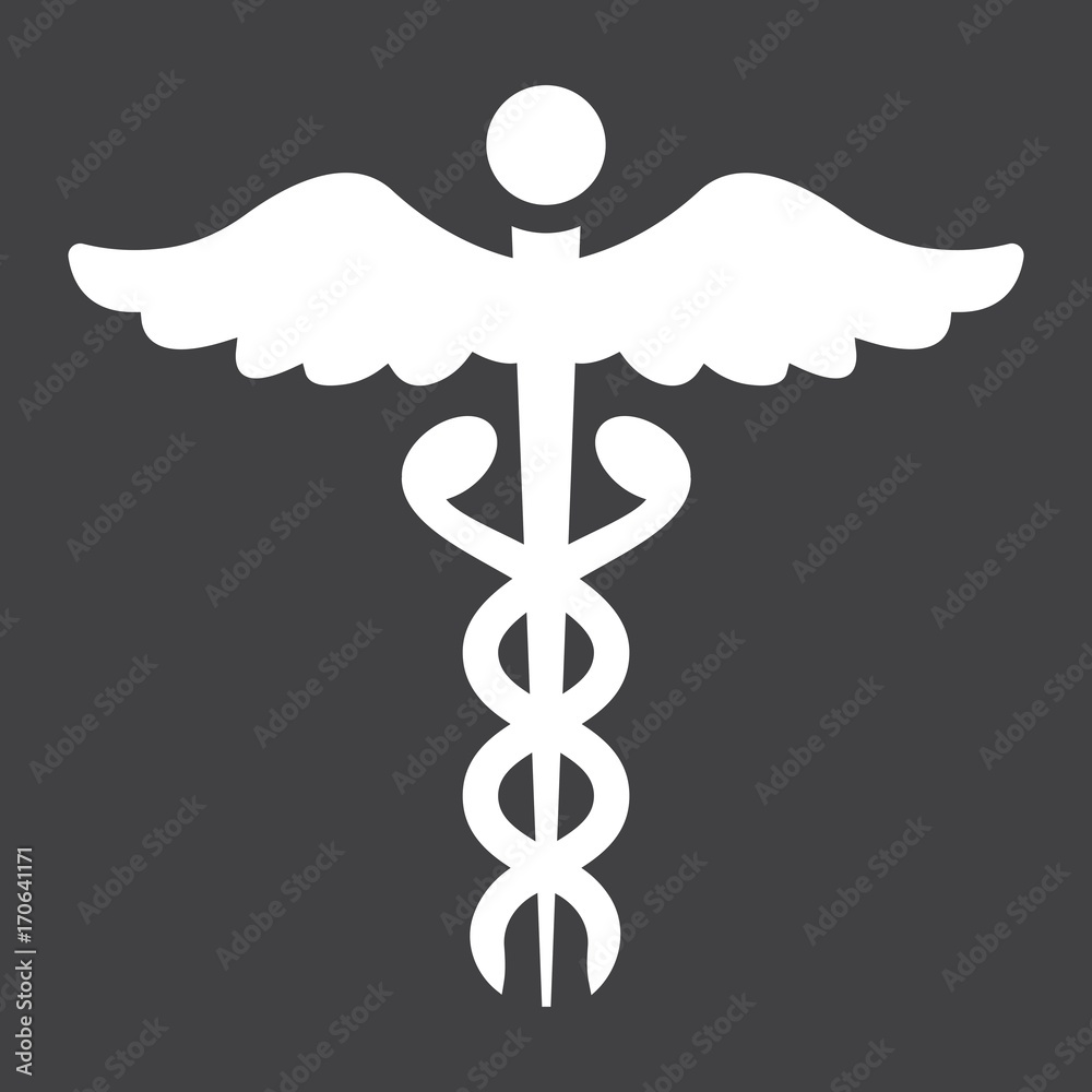 Caduceus glyph icon, medicine and healthcare, pharmacy sign vector graphics, a solid pattern on a black background, eps 10. Caduceus glyph icon, medicine and healthcare, pharmacy sign vector graphics, a solid pattern on a black background, eps 10.