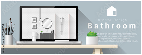 Modern bathroom interior design background , vector , illustration