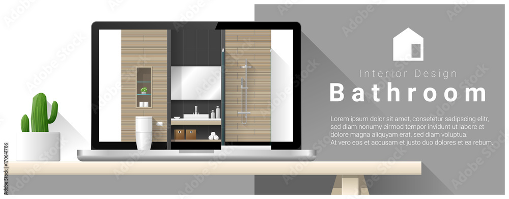 Modern bathroom interior design background , vector , illustration