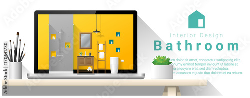 Modern bathroom interior design background , vector , illustration