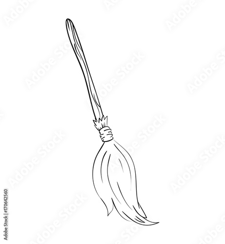 witch broom outline cartoon vector symbol icon design. Beautiful illustration isolated on white background