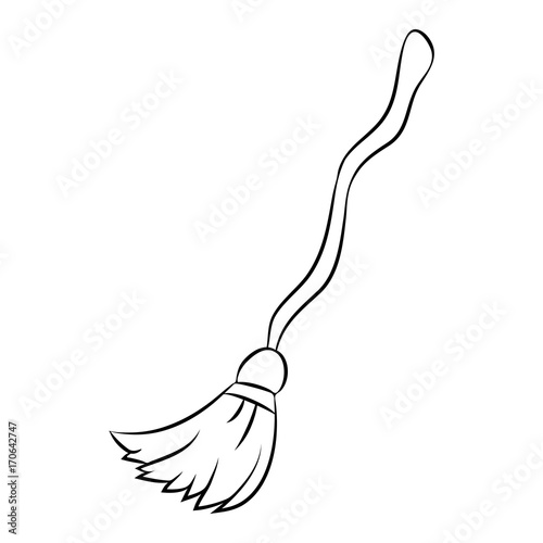 witch broom outline cartoon vector symbol icon design. Beautiful illustration isolated on white background