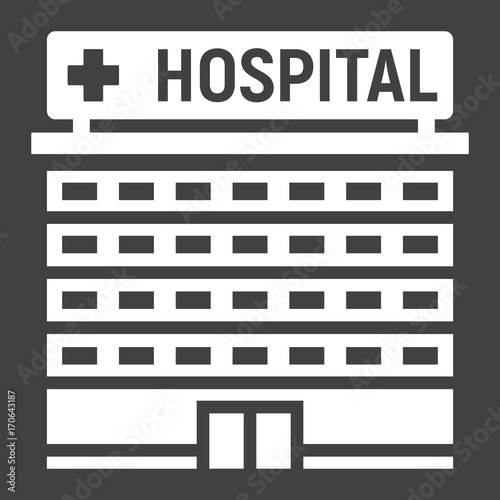 Hospital building glyph icon, medicine and healthcare, architecture sign vector graphics, a solid pattern on a black background, eps 10.