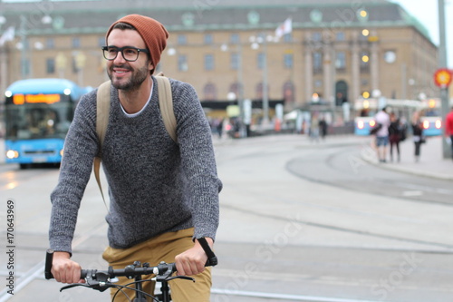 Happy cyclist in the city © ajr_images