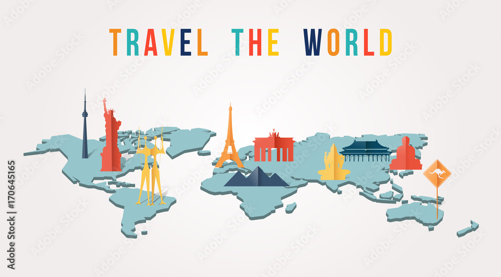 Fototapeta premium Travel the world paper cut monument map design