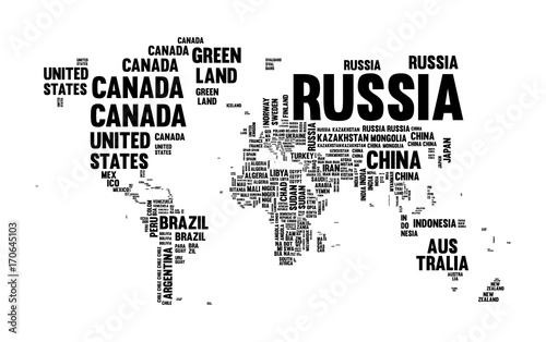 Text country name world map typography design