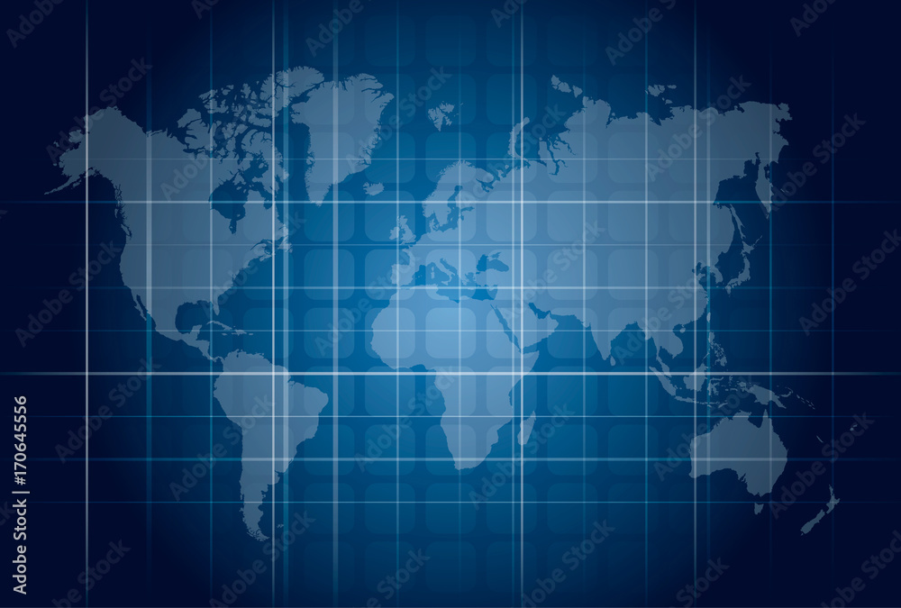 Modern blue digital world map technology concept