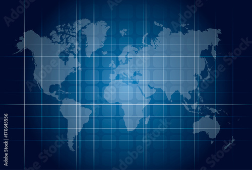 Modern blue digital world map technology concept