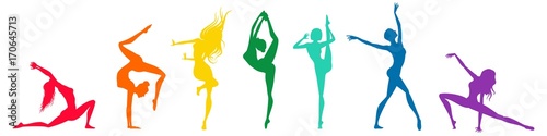 Colorfully silhouettes of dancers on a white background, vector