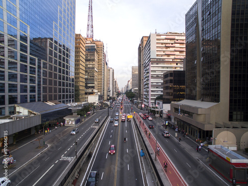 Sao Paulo, Brazil, August, 2017. Aerial view on Paulista Avenue, in Sao Paulo city
