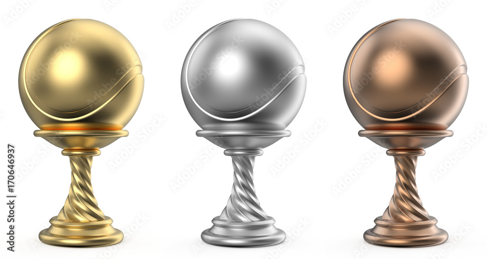 Gold, silver and bronze trophy cup TENNIS 3D Gold, silver and bronze trophy cup TENNIS 3D
