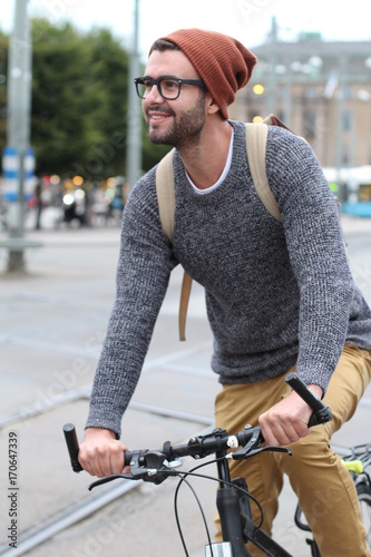 Happy cyclist in the city © ajr_images