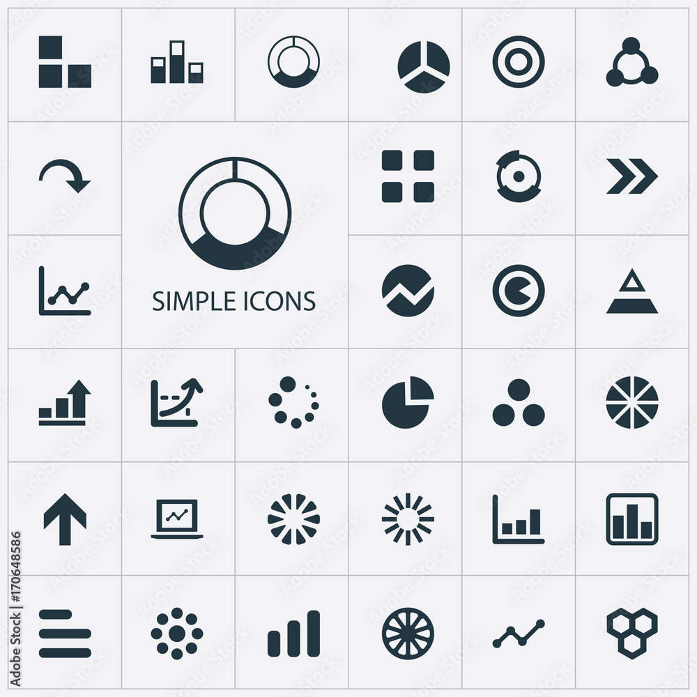 Vector Illustration Set Of Simple Chart Icons. Elements Growth, Pattern