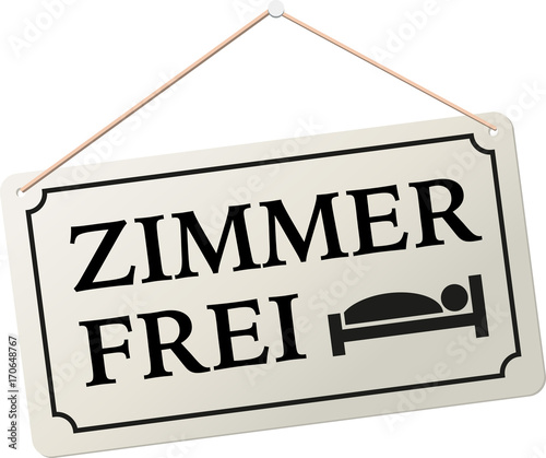 Schild Anhänger Zimmer Frei mit Piktogramm Bett