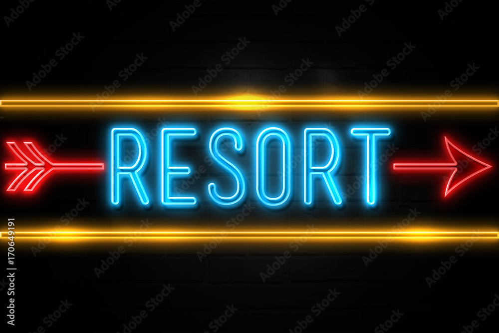 Resort  - fluorescent Neon Sign on brickwall Front view