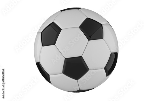 Leather black and white football ball. Soccer ball. 3D rendering