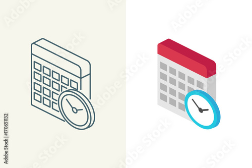 Calendar isometric linear and flat icons