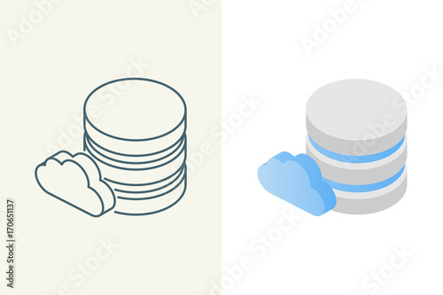 Cloud database isometric linear and flat icons