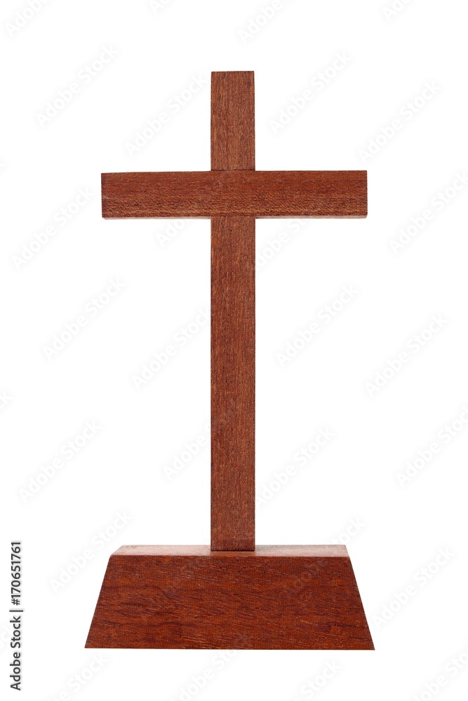 Wooden cross on white