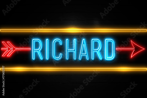 Richard  - fluorescent Neon Sign on brickwall Front view