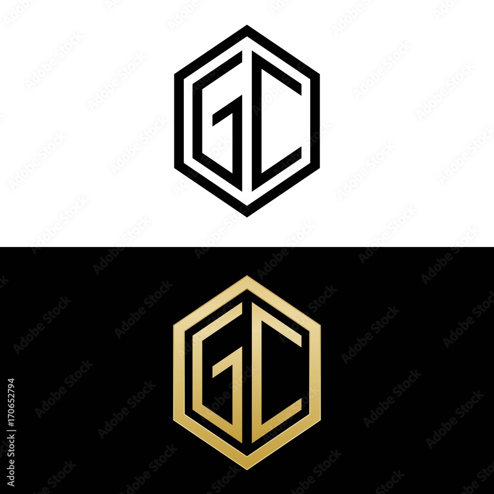 initial letters logo gc black and gold monogram hexagon shape vector initial letters logo gc black and gold monogram hexagon shape vector