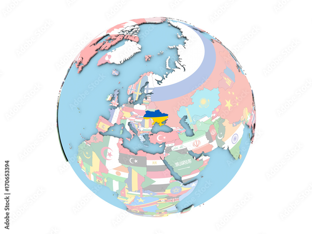 Ukraine on globe isolated Ukraine on globe isolated