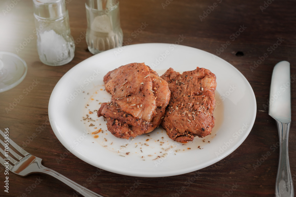 Grilled chicken / Grilled chicken on white plate. Grilled chicken / Grilled chicken on white plate.