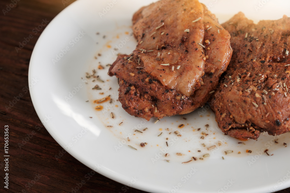 Grilled chicken / Grilled chicken on white plate. Grilled chicken / Grilled chicken on white plate.