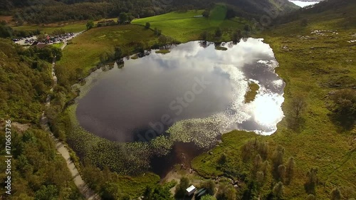 Bird-eye view of the mountain lake in summer photo