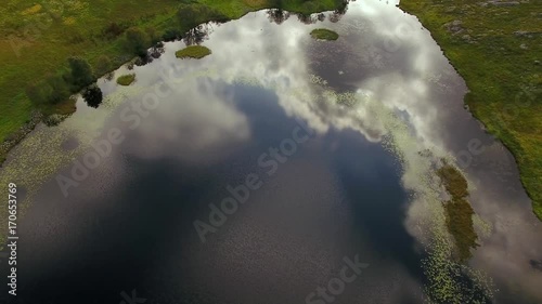 Bird-eye view of the mountain lake in summer photo